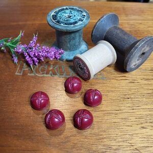 Vintage Red Domed Plastic Sewing Buttons X Design ~ Five